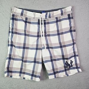 New York Yankees Board Shorts Blue Plaid L MLB Fan Preppy Swim Trunks